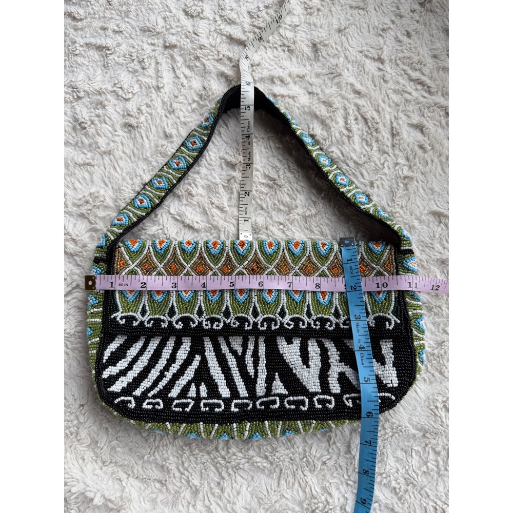 Cache Vintage Y2K Beaded Baguette Shoulder Bag Zebra Geometric Animal Print - Picture 4 of 16
